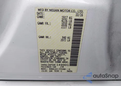 2017 Nissan Altima 2.5 S from USA, damaged, VIN 1N4AL3AP1HC149901
